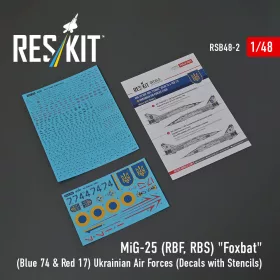   ResKit Models MiG-25RBF, RBS Foxbat (kék 74 és piros 17) Ukrán Légierő (matricakészlet stencil- és adatfeliratokkal)