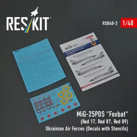   ResKit Models MiG-25PDS Foxbat (piros 17, piros 87, piros 89) Ukrán Légierő (matricakészlet stencil- és adatfeliratokkal)