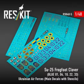   ResKit Models Su-25 Frogfoot Clover festés (kék 01, 04, 10, 22, 33) Ukrán Légierő (fő matricakészlet stencil- és adatfeliratokkal)(1/48)