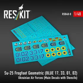   ResKit Models Su-25 Frogfoot geometrikus festés (kék 17, 33, 01, 02) Ukrán Légierő (fő matricakészlet stencil- és adatfeliratokkal)(1/48)