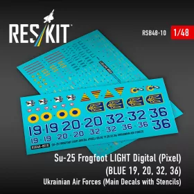   ResKit Models Su-25 Frogfoot világos digitális (pixel) festés (kék 19, 20, 32, 36) Ukrán Légierő (fő matricakészlet stencil- és adatfeliratokkal)