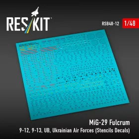   ResKit Models MiG-29 Fulcrum 9-12,9-13,UB, Ukrainian Air Forces (Stencils Decals)(1/48) - MiG-29 Fulcrum 9-12,9-13,UB, Ukrán Légierő (stencil- és adatfelirat-matricák)(1/48)