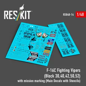   ResKit Models F-16C Fighting Vipers (Block 30,40,42,50,52) bevetési jelölésekkel (fő matricakészlet stencil- és adatfeliratokkal)