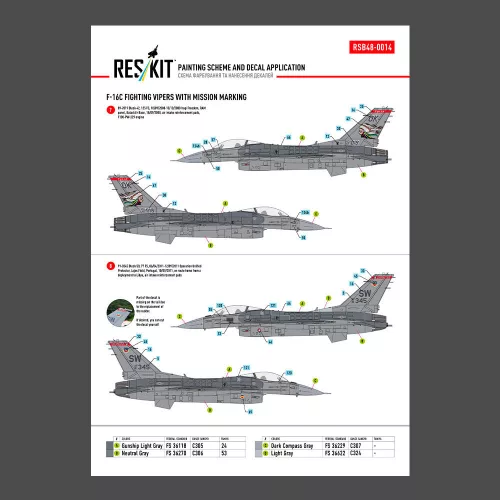 ResKit Models F-16C Fighting Vipers (Block 30,40,42,50,52) bevetési jelölésekkel (fő matricakészlet stencil- és adatfeliratokkal)
