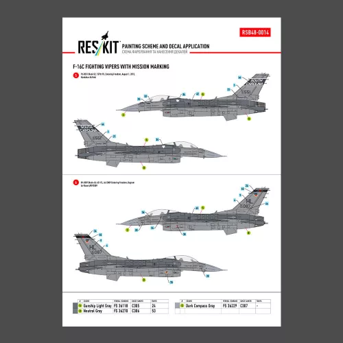 ResKit Models F-16C Fighting Vipers (Block 30,40,42,50,52) bevetési jelölésekkel (fő matricakészlet stencil- és adatfeliratokkal)