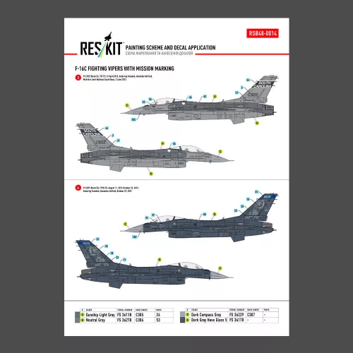 ResKit Models F-16C Fighting Vipers (Block 30,40,42,50,52) bevetési jelölésekkel (fő matricakészlet stencil- és adatfeliratokkal)