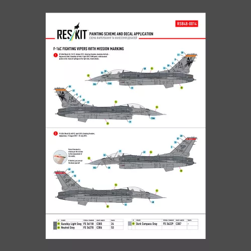 ResKit Models F-16C Fighting Vipers (Block 30,40,42,50,52) bevetési jelölésekkel (fő matricakészlet stencil- és adatfeliratokkal)