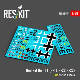  ResKit Models Heinkel He 111 (H-16,H-20,H-22) late series decals - Heinkel He 111 (H-16,H-20,H-22) késői sorozat matricakészlet