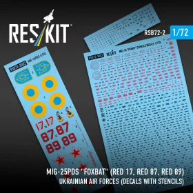   ResKit Models MiG-25PDS Foxbat (piros 17, piros 87, piros 89) Ukrán Légierő (matricakészlet stencil- és adatfeliratokkal)