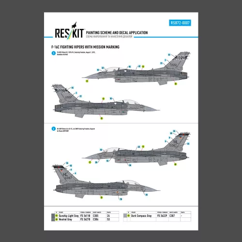 ResKit Models F-16C Fighting Vipers (Block 30,40,42,50,52) bevetési jelölésekkel (fő matricakészlet stencil- és adatfeliratokkal)