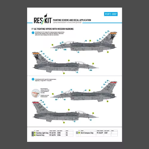 ResKit Models F-16C Fighting Vipers (Block 30,40,42,50,52) bevetési jelölésekkel (fő matricakészlet stencil- és adatfeliratokkal)