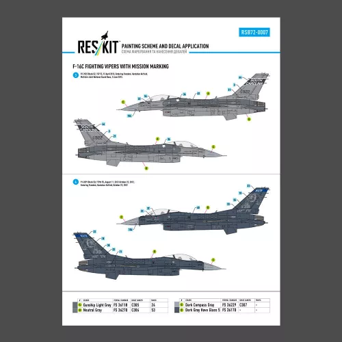 ResKit Models F-16C Fighting Vipers (Block 30,40,42,50,52) bevetési jelölésekkel (fő matricakészlet stencil- és adatfeliratokkal)