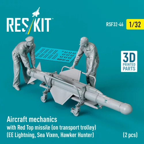 ResKit Models Aircraft mechanics with Red Top missile (on transport trolley) (EE Lightning, Sea Vixen, Hawker Hunter) (2 pcs) – 1:32 figura makett