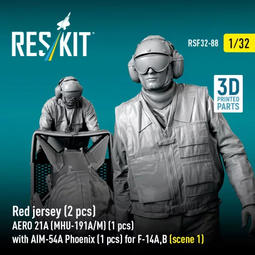 ResKit Models Red jersey (2 pcs) AERO 21A (MHU-191A/M) (1 pcs) with AIM-54A Phoenix (1 pcs) for F-14A,B (scene 1) – 1:32 figura makett