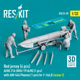   ResKit Models Red jersey (4 pcs) AERO 21A (MHU-191A/M) (1 pcs) with AIM-54A Phoenix (1 pcs) for F-14A,B (scene 2) – 1:32 figura makett