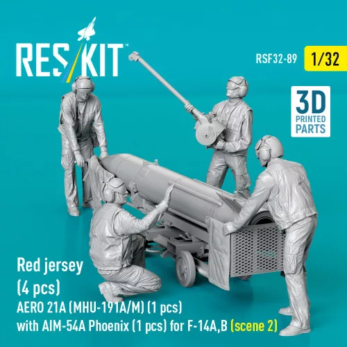 ResKit Models Red jersey (4 pcs) AERO 21A (MHU-191A/M) (1 pcs) with AIM-54A Phoenix (1 pcs) for F-14A,B (scene 2) – 1:32 figura makett