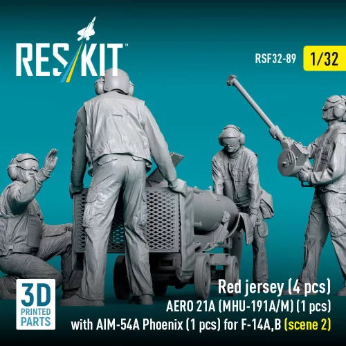 ResKit Models Red jersey (4 pcs) AERO 21A (MHU-191A/M) (1 pcs) with AIM-54A Phoenix (1 pcs) for F-14A,B (scene 2) – 1:32 figura makett