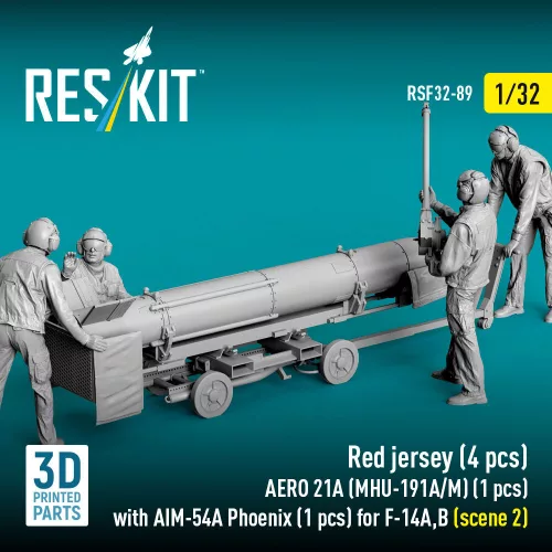 ResKit Models Red jersey (4 pcs) AERO 21A (MHU-191A/M) (1 pcs) with AIM-54A Phoenix (1 pcs) for F-14A,B (scene 2) – 1:32 figura makett