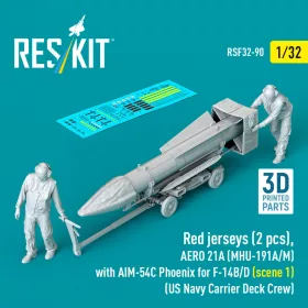   ResKit Models Red jerseys (2 pcs), AERO 21A (MHU-191A/M) with AIM-54C Phoenix for F-14B/D (scene 1) (US Navy Carrier Deck Crew) – 1:32 figura makett
