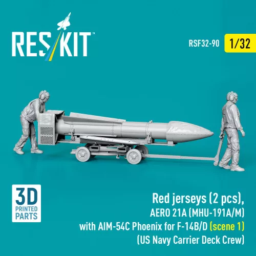 ResKit Models Red jerseys (2 pcs), AERO 21A (MHU-191A/M) with AIM-54C Phoenix for F-14B/D (scene 1) (US Navy Carrier Deck Crew) – 1:32 figura makett