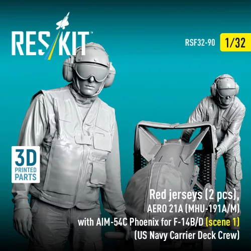 ResKit Models Red jerseys (2 pcs), AERO 21A (MHU-191A/M) with AIM-54C Phoenix for F-14B/D (scene 1) (US Navy Carrier Deck Crew) – 1:32 figura makett
