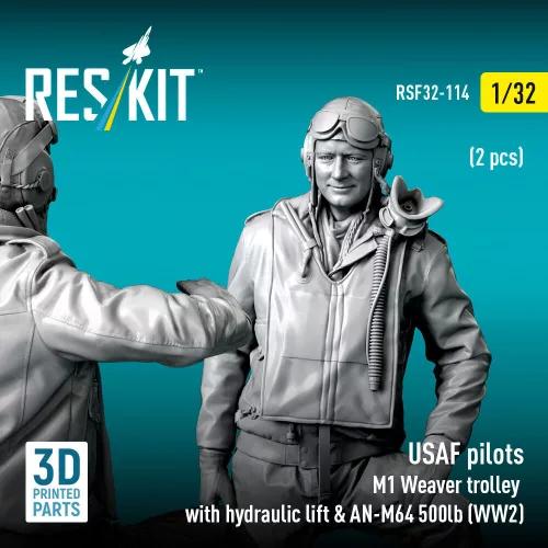 ResKit Models USAF pilots (2 pcs) & M1 Weaver trolley with hydraulic lift & AN-M64 500lb (WW2) – 1:32 figura makett