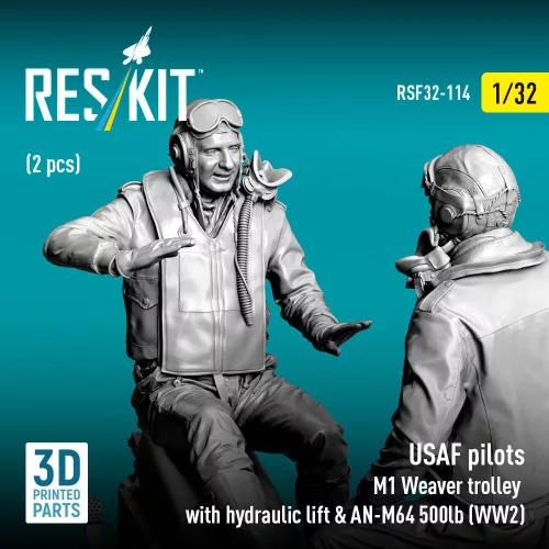 ResKit Models USAF pilots (2 pcs) & M1 Weaver trolley with hydraulic lift & AN-M64 500lb (WW2) – 1:32 figura makett