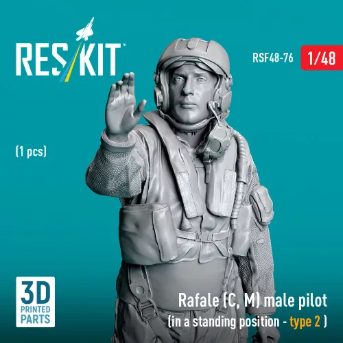 ResKit Models Rafale (C, M) male pilot (in a standing position - type 2) (1 pcs) – 1:48 figura makett