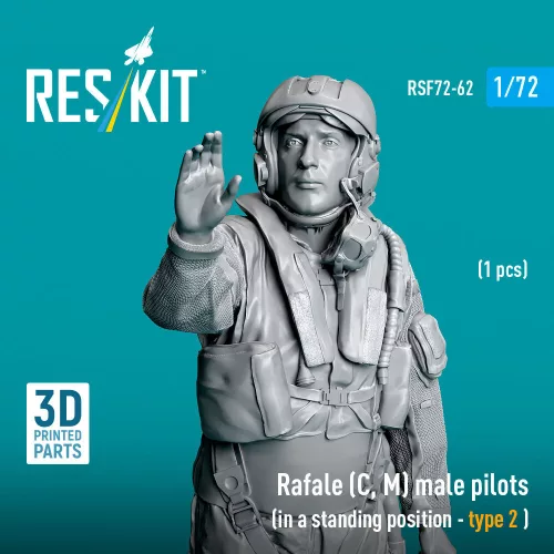 ResKit Models Rafale (C, M) male pilot (in a standing position - type 2) (1 pcs) – 1:72 figura makett