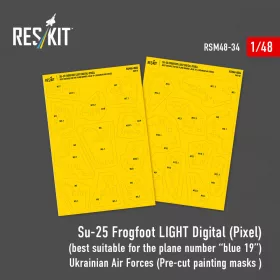   ResKit Models Su-25 Frogfoot világos digitális (pixel) festés (elsősorban a kék 19 géphez) Ukrán Légierő (előre kivágott festőmaszk-készlet )