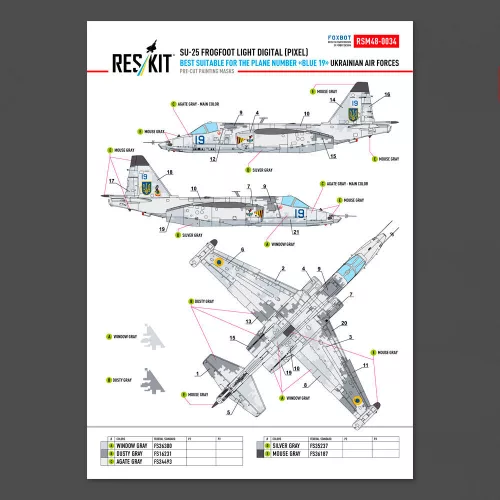 ResKit Models Su-25 Frogfoot világos digitális (pixel) festés (elsősorban a kék 19 géphez) Ukrán Légierő (előre kivágott festőmaszk-készlet )