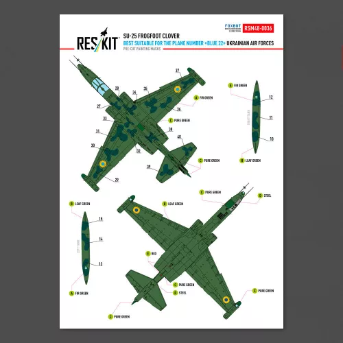 ResKit Models Su-25 Frogfoot Clover festés (elsősorban a kék 22 géphez) Ukrán Légierő (előre kivágott festőmaszk-készlet )
