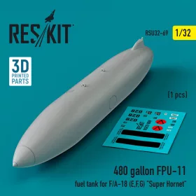   ResKit Models 480 gallon FPU-11 fuel tank for F/A-18 (E,F,G) Super Hornet (1 pcs) (3D Printed) - F/A-18 (E,F,G) Super Hornet – 480 gallonos FPU-11 üzemanyag-póttartály, 1 db
