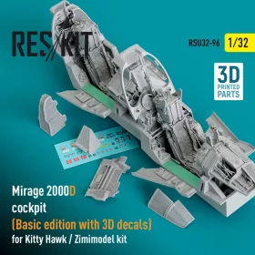   ResKit Models Mirage 2000D – alap cockpitkészlet 3D matricákkal, Kitty Hawk / Zimi Model maketthez