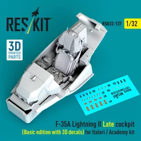   ResKit Models F-35A Lightning II késői – alap cockpitkészlet 3D matricákkal, Italeri / Academy maketthez