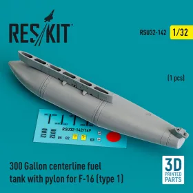   ResKit Models F-16 (A/B/C/D/E/F/I) (1. típus) – 300 gallonos törzs alatti üzemanyag-póttartály pilonnal, 1 db