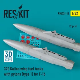   ResKit Models F-16 (A/B/C/D/E/F/I) – 370 gallonos szárny alatti póttartályok pilonokkal, 1. típus, 2 db