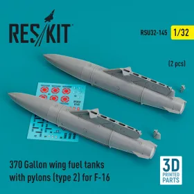   ResKit Models F-16 (A/B/C/D/E/F/I) – 370 gallonos szárny alatti póttartályok pilonokkal, 2. típus, 2 db