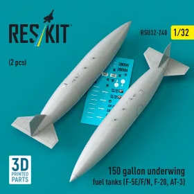   ResKit Models 150 gallon underwing fuel tanks (F-5E, F, N, F-20, AT-3) (2 pcs) (3D Printed) - 150 gallonos szárny alatti üzemanyag-póttartályok, 2 db