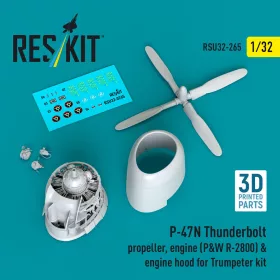   ResKit Models P-47N Thunderbolt propeller, engine (P&W R-2800) & engine hood (3D Printed) for Trumpeter - légcsavar, motor, motorburkolat
