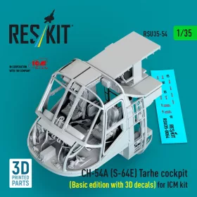   ResKit Models CH-54A (S-64E) Tarhe cockpit (Basic edition with 3D decals) for ICM kit (3D Printed) - alap cockpitkészlet 3D matricákkal