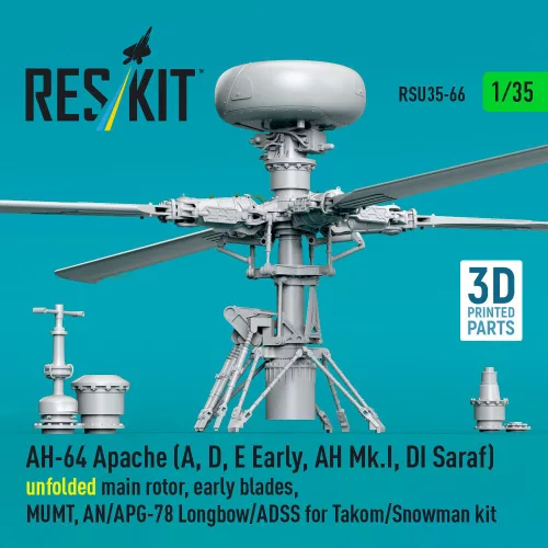ResKit Models AH-64 Apache (A, D, E korai, AH Mk.I, DI Saraf) – kihajtott főrotor, korai rotorlapátokkal, Takom / Snowman maketthez