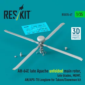   ResKit Models AH-64E késői Apache – kihajtott főrotor, késői rotorlapátok, Longbow rendszerrel, Takom/Snowman makettekhez