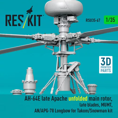ResKit Models AH-64E késői Apache – kihajtott főrotor, késői rotorlapátok, Longbow rendszerrel, Takom/Snowman makettekhez