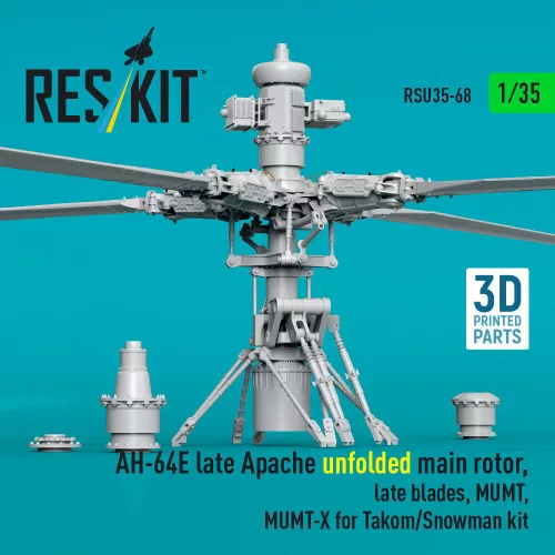 ResKit Models AH-64E késői Apache – kihajtott főrotor, késői rotorlapátok, MUMT-X rendszerrel, Takom/Snowman makettekhez