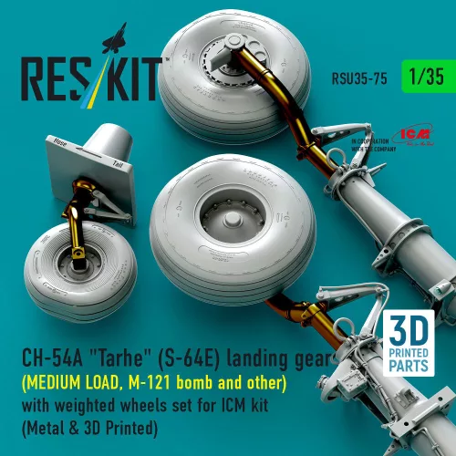 ResKit Models CH-54A Tarhe(S-64E) – futóműkészlet, közepes terheléshez terhelt állapotú kerekekkel