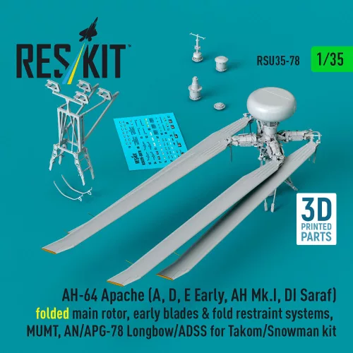 ResKit Models AH-64 Apache (A, D, E korai, AH Mk.I, DI Saraf) – behajtott főrotor, korai rotorlapátokkal, Takom / Snowman maketthez