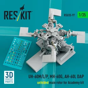   ResKit Models UH-60M/L/P, MH-60G, AH-60L DAP unfolded main rotor (3D Printed) for Academy - kihajtott főrotor