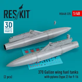   ResKit Models F-16 (A/B/C/D/E/F/I) – 370 gallonos szárny alatti póttartályok pilonokkal, 2. típus, 2 db