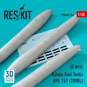   ResKit Models Rafale Fuel Tanks RPL 741 (2000L) (3 pcs) (3D Printed) - RPL 741, 2000 literes üzemanyag-póttartályok, 3 db